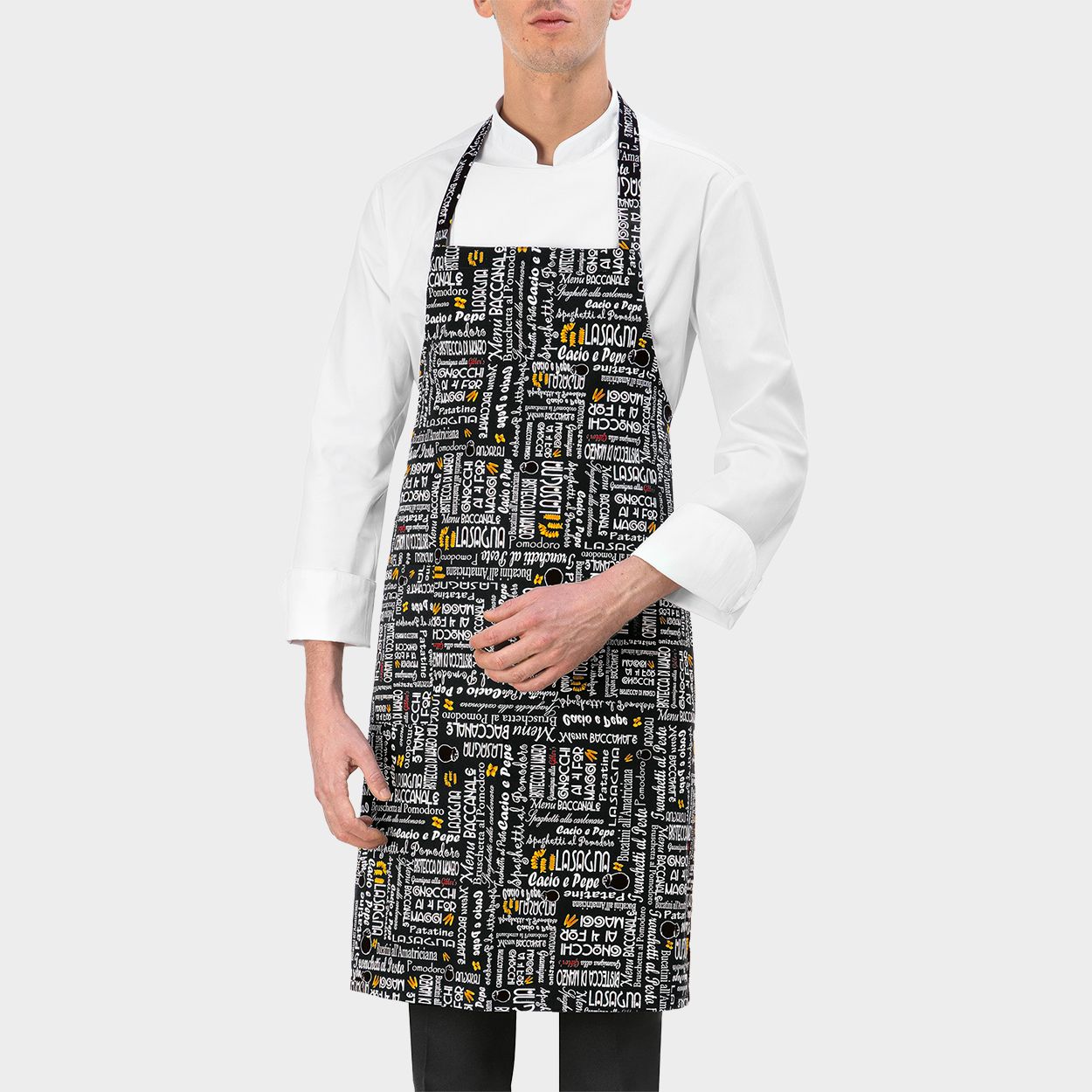 Престилка с нагръдник PETTORINA BLACK MENU — bultex99.com Престилка с нагръдник PETTORINA BLACK MENU