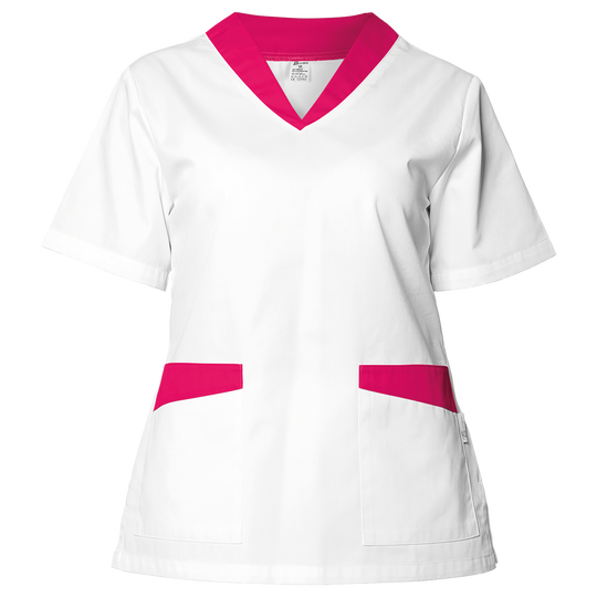 Tunică medicală pentru femei FABIANA ALB/ROZ ÎNCHIS — bultex99.com Tunică medicală pentru femei FABIANA ALB/ROZ ÎNCHIS