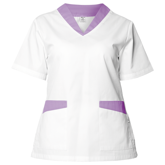 Tunică medicală pentru femei FABIANA ALB/VIOLET — bultex99.com Tunică medicală pentru femei FABIANA ALB/VIOLET