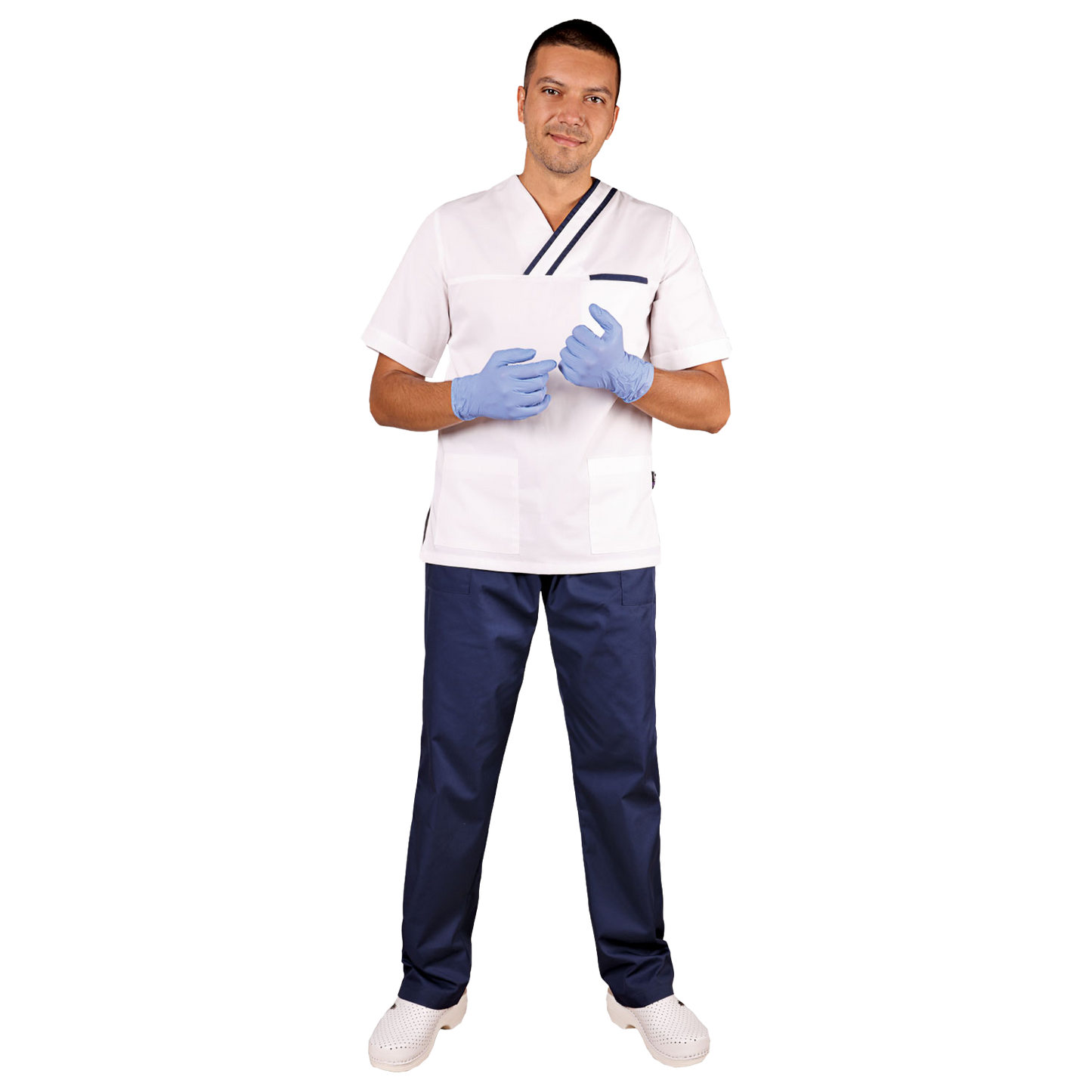 Tunică medicală pentru bărbați OLIVER ALB/ALBASTRU MARIN - 2 — bultex99.com Tunică medicală pentru bărbați OLIVER ALB/ALBASTRU MARIN - 2