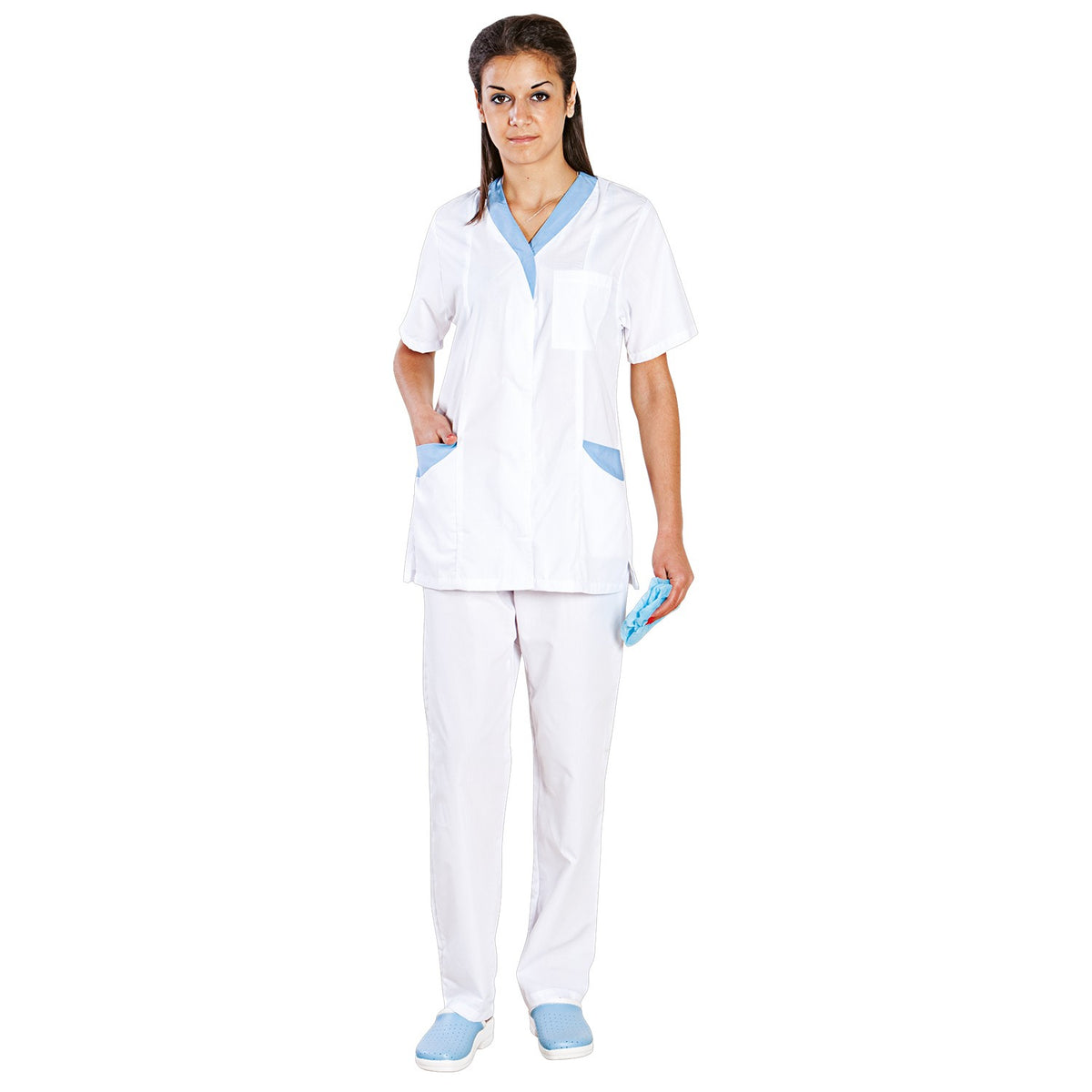 Medical tunic with pants M33 WHITE/BLUE