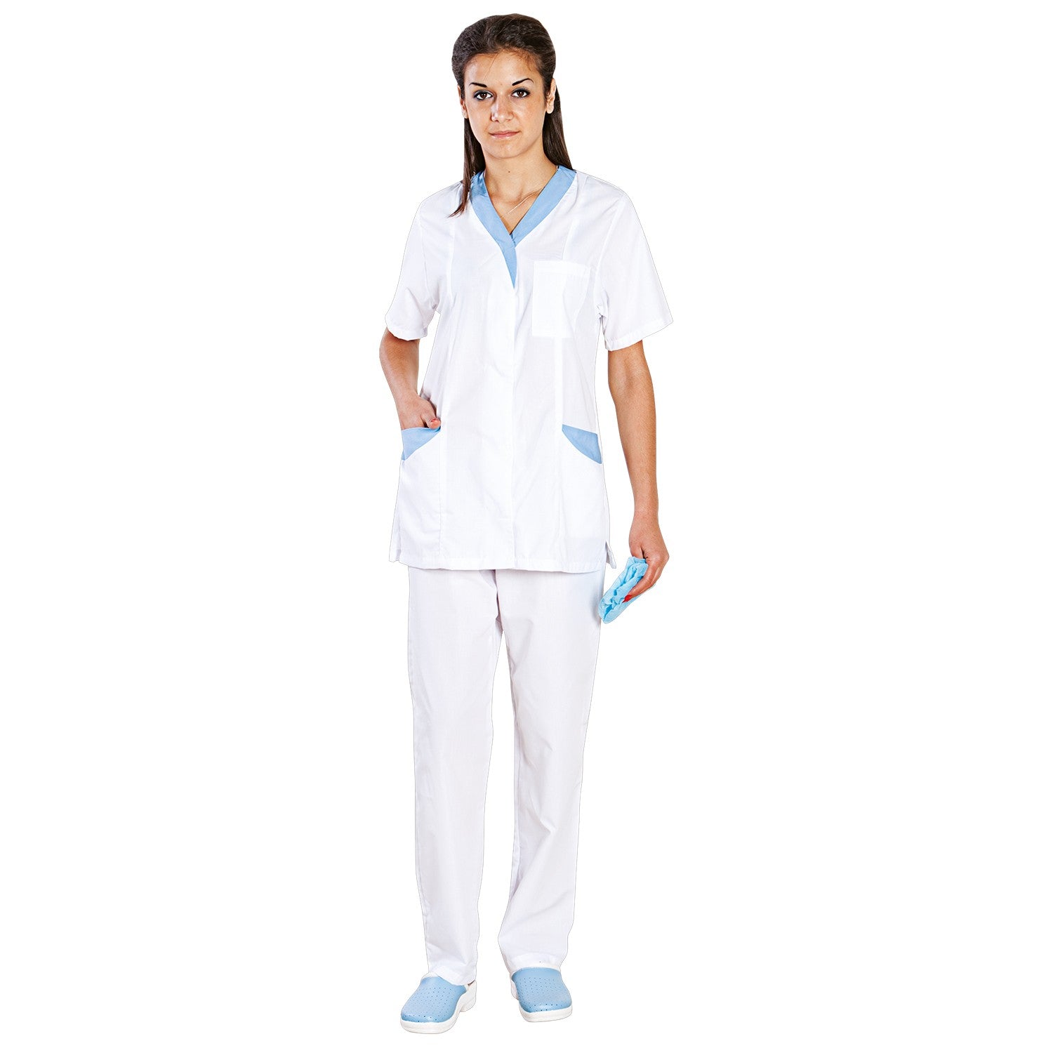 Medical tunic with pants M33 WHITE/BLUE