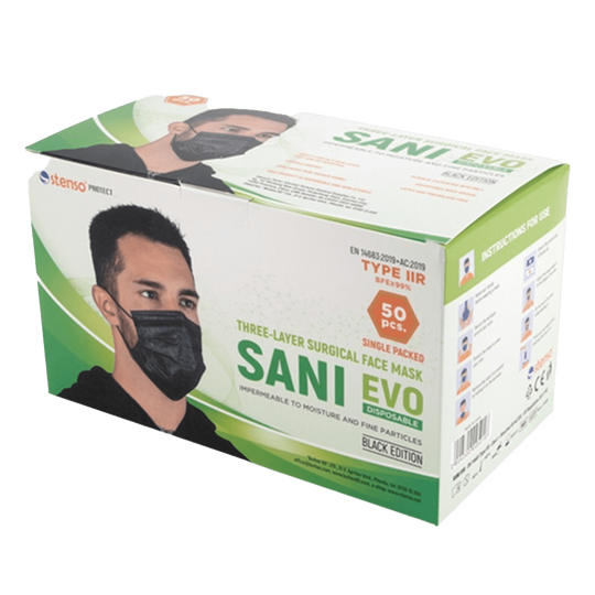 Three-ply medical mask SANI EVO BLACK - TYPE IIR - 50 pcs - 1