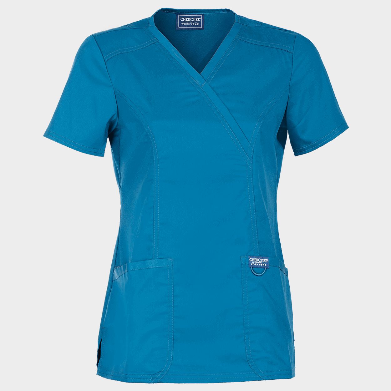 Women's medical tunic CHEROKEE WRAP CARIBBEAN BLUE WWE610 - 1