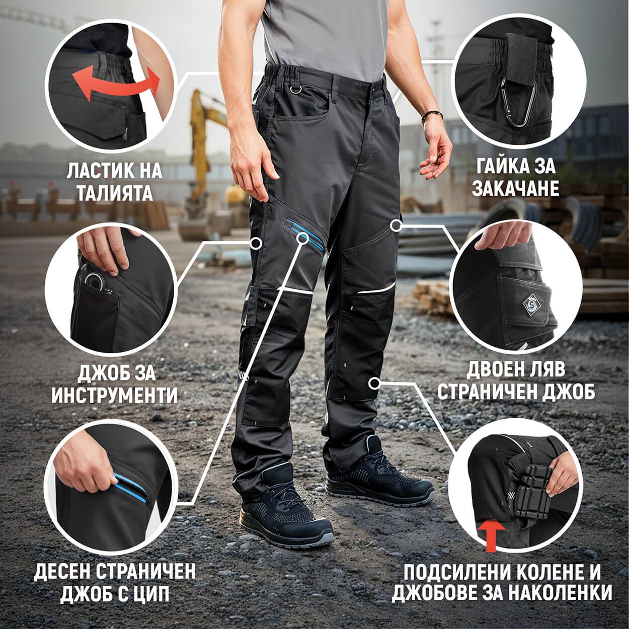 Работен панталон REVOLT 4STRETCH GREY/BLACK/PETROL - 3